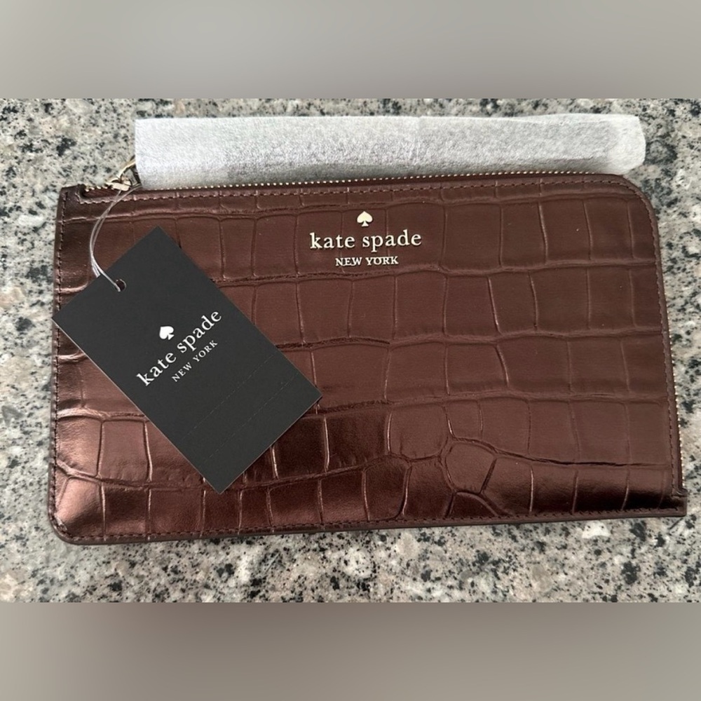 Kate Spade NWT hot fudge Croc Embossed Wristlet